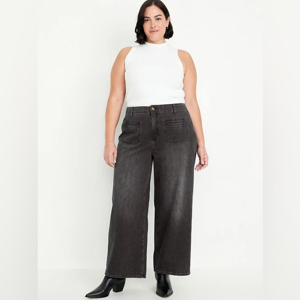 Old Navy High-Rise Baggy Wide-Leg Jeans Boho Spring Black Wash Size 20
